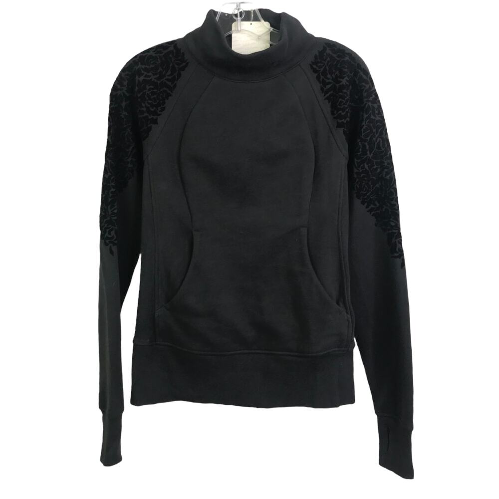Lululemon Women's Jacket Black Floral Flock Pullover‎ Cotton Back Zip Sz 4 NWT